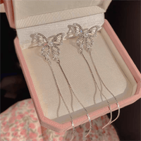 Thumbnail for Pearl Inlaid Zircon Butterfly Tassel Earrings - ArtGalleryZen