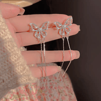 Thumbnail for Pearl Inlaid Zircon Butterfly Tassel Earrings - ArtGalleryZen
