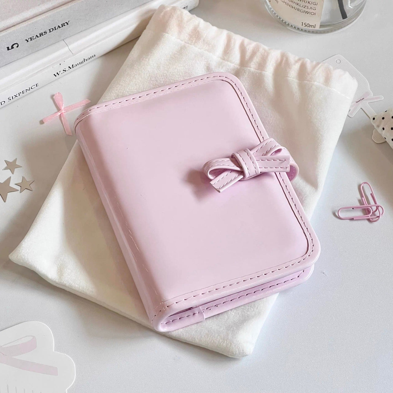 Pink Bowknot PU Leather A7 Binder Cover - ArtGalleryZen