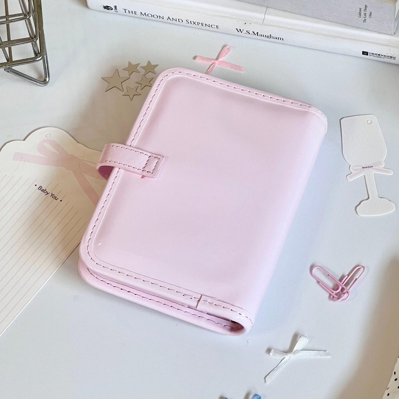 Pink Bowknot PU Leather A7 Binder Cover - ArtGalleryZen