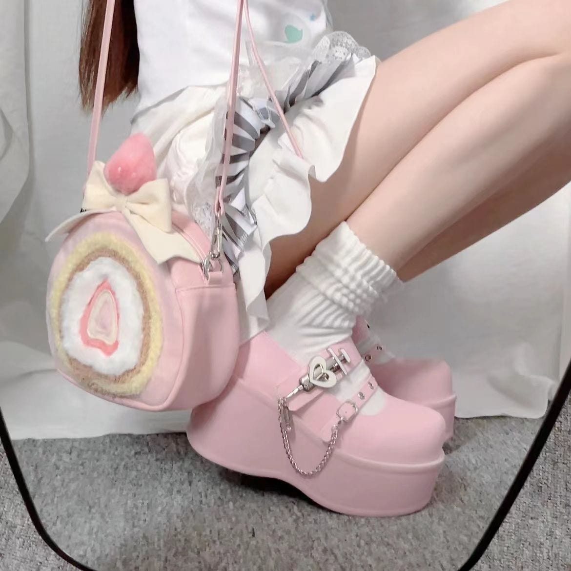 Pink Cake Bow Backpack Crossbody Bag - ArtGalleryZen