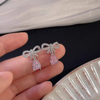 Thumbnail for Pink Crystal Bowknot Dangle Earrings - ArtGalleryZen
