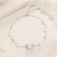 Thumbnail for Pink Crystal Bowknot Pearl Chain Bracelet - ArtGalleryZen