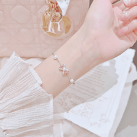 Thumbnail for Pink Crystal Bowknot Pearl Chain Bracelet - ArtGalleryZen