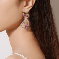 Thumbnail for Pink Crystal Dangle Heart Earrings - ArtGalleryZen
