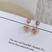 Thumbnail for Pink Crystal Dangling Heart Earrings - ArtGalleryZen