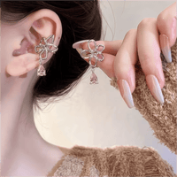 Thumbnail for Pink Crystal Floral Dangle Ear Cuff Earrings - ArtGalleryZen