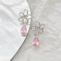 Thumbnail for Pink Crystal Floral Dangle Ear Cuff Earrings - ArtGalleryZen