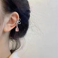 Thumbnail for Pink Crystal Floral Dangle Ear Cuff Earrings - ArtGalleryZen