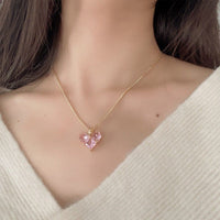 Thumbnail for Dainty Pink Rhinestone Heart Pendant Chain Necklace Dangle Earrings Set - ArtGalleryZen