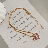 Thumbnail for Dainty Pink Rhinestone Heart Pendant Chain Necklace Dangle Earrings Set - ArtGalleryZen