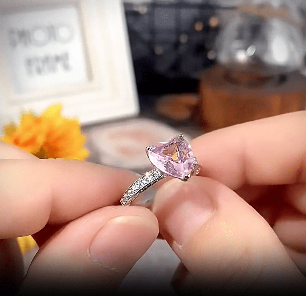 Pink Crystal Heart Ring - ArtGalleryZen