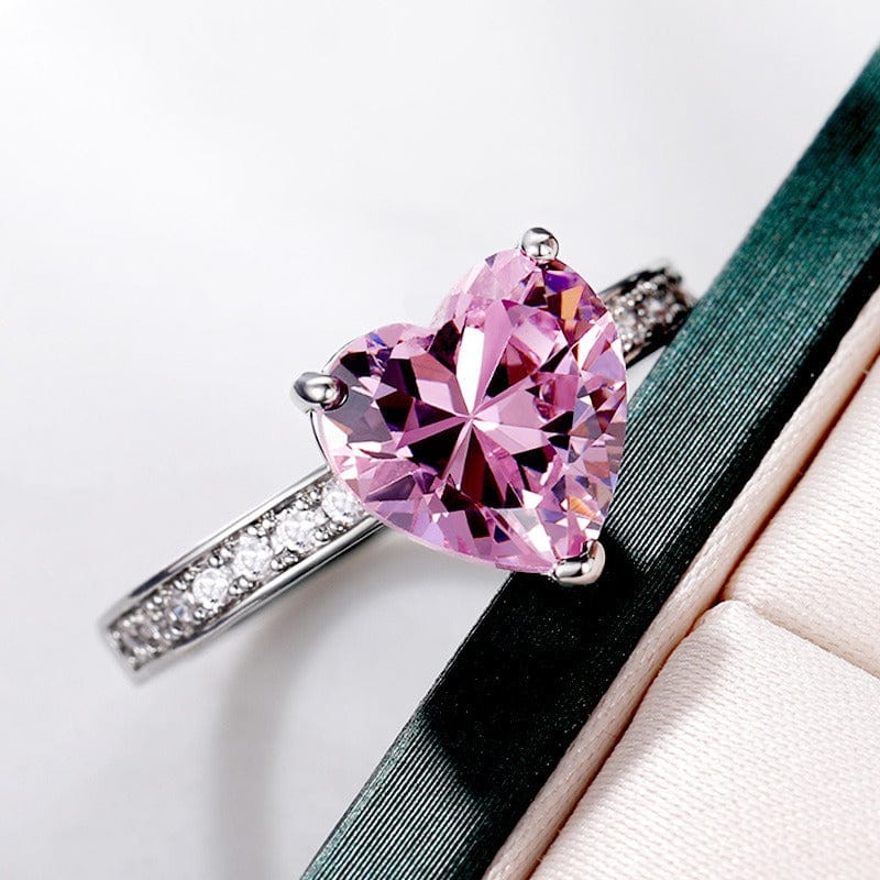 Pink Crystal Heart Ring - ArtGalleryZen