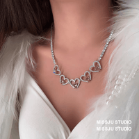 Thumbnail for Pink Crystal Hollow Heart Necklace - ArtGalleryZen