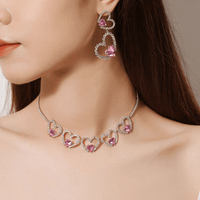 Thumbnail for Pink Crystal Hollow Heart Necklace - ArtGalleryZen