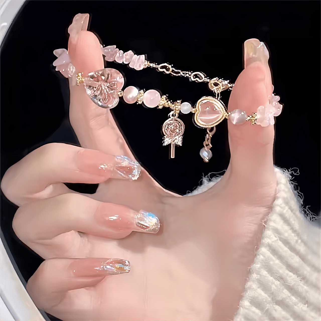 Pink Crystal Lollipop Opal Heart Bracelet - ArtGalleryZen