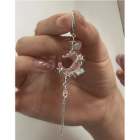 Thumbnail for Pink Crystal Moon Star Long Chain Dangle Hoop Earrings - ArtGalleryZen