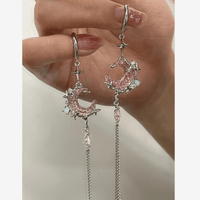 Thumbnail for Pink Crystal Moon Star Long Chain Dangle Hoop Earrings - ArtGalleryZen