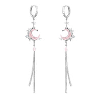 Thumbnail for Pink Crystal Moon Star Long Chain Dangle Hoop Earrings - ArtGalleryZen
