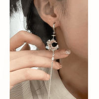Thumbnail for Pink Crystal Moon Star Long Chain Dangle Hoop Earrings - ArtGalleryZen