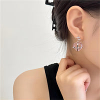 Thumbnail for Pink Crystal Star Heart Dangle Earrings - ArtGalleryZen