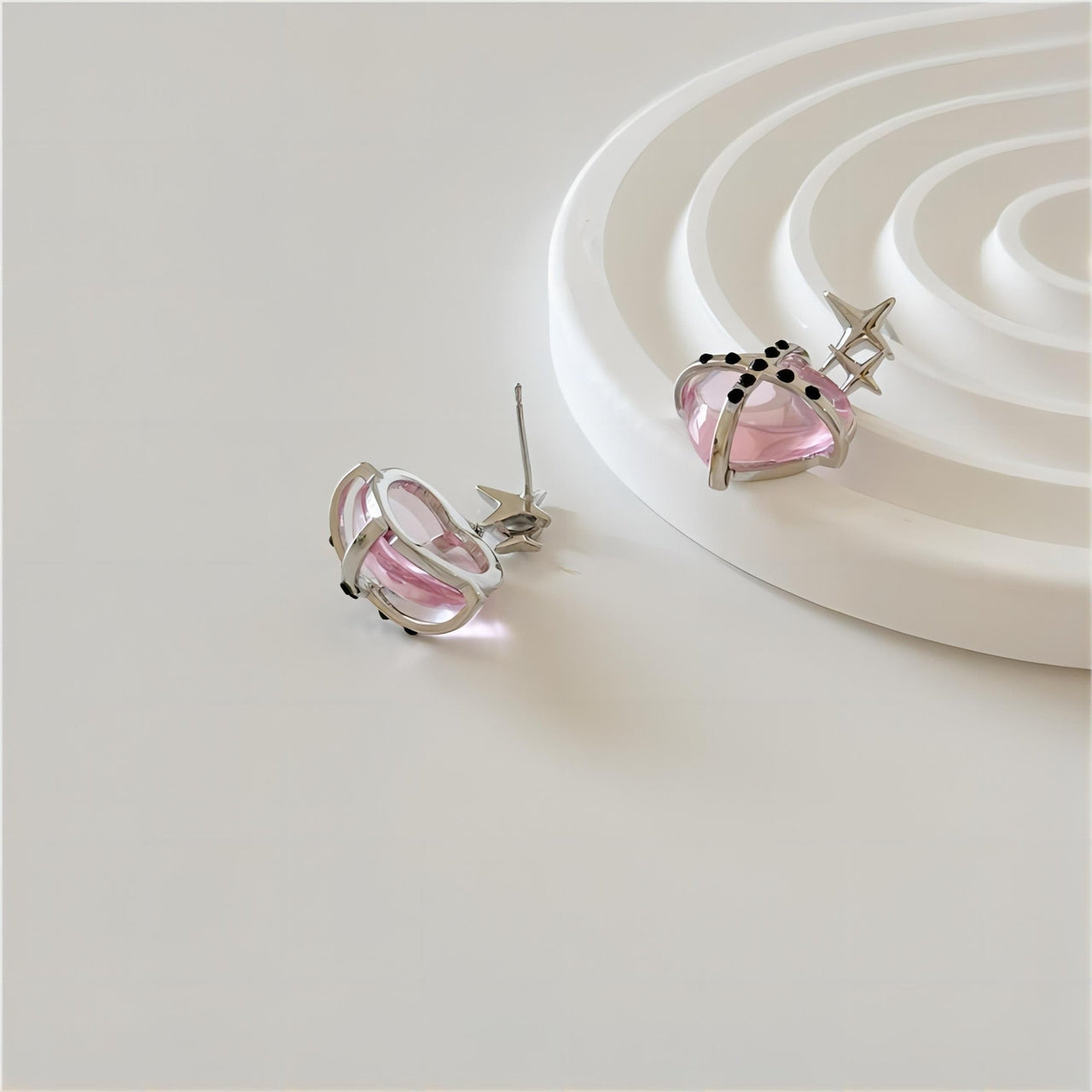Pink Crystal Star Heart Dangle Earrings - ArtGalleryZen