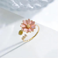 Thumbnail for Pink CZ Inlaid Enamel Daisy Ring - ArtGalleryZen