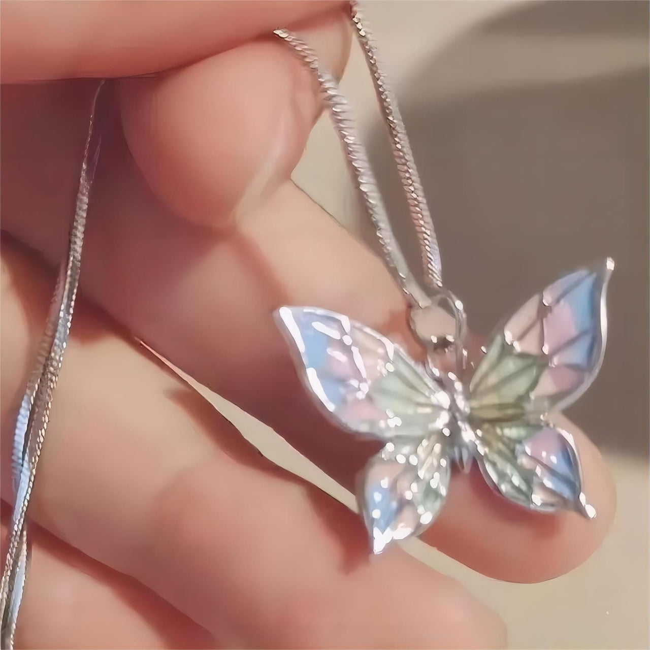 Pink Enamel Butterfly Necklace - ArtGalleryZen