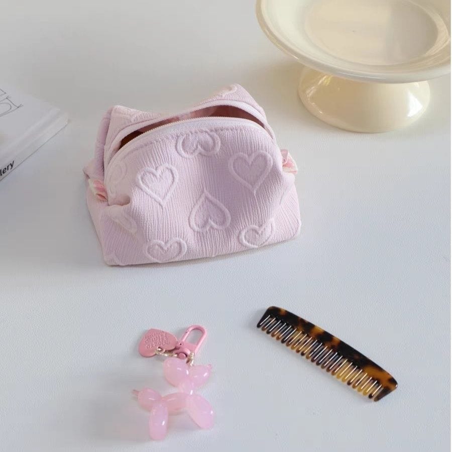 Pink Heart Cosmetic Toiletry Bag Portable Travel Organizer - ArtGalleryZen
