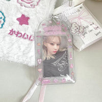 Thumbnail for Pink Heart House Transparent Glitter Kpop Keychain Photocard Holder - ArtGalleryZen