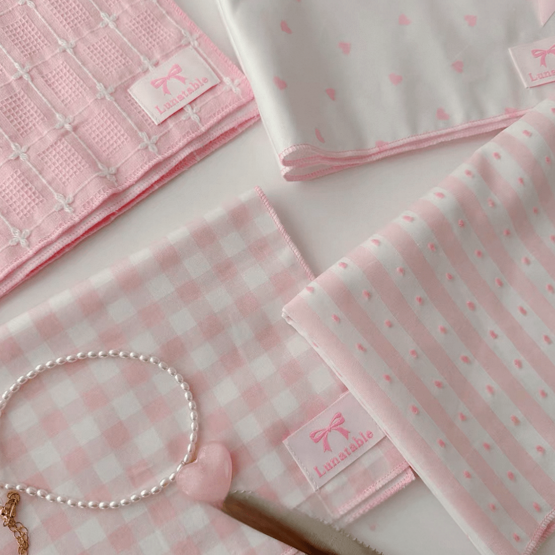 Pink Heart Plaid Stripe Fabric Placemat - ArtGalleryZen