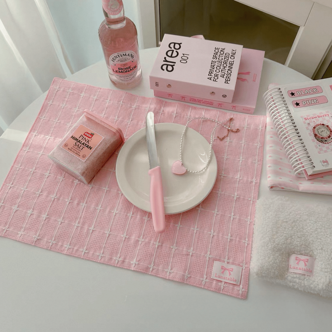 Pink Heart Plaid Stripe Fabric Placemat - ArtGalleryZen