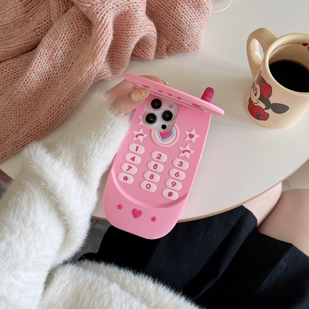 Pink Heart Star Mirror Flip iPhone Case - ArtGalleryZen