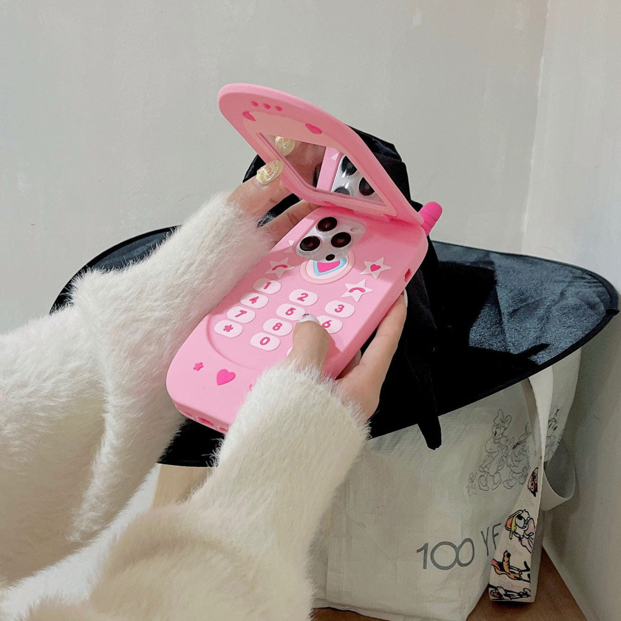 Pink Heart Star Mirror Flip iPhone Case - ArtGalleryZen