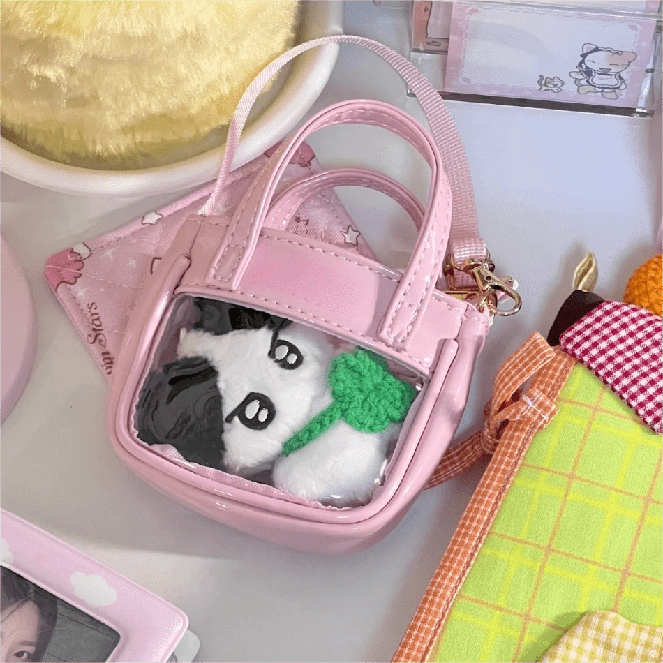 Pink Mini Clear Doll Tote Bag Shoulder Leather Bag Doll Accessories - ArtGalleryZen