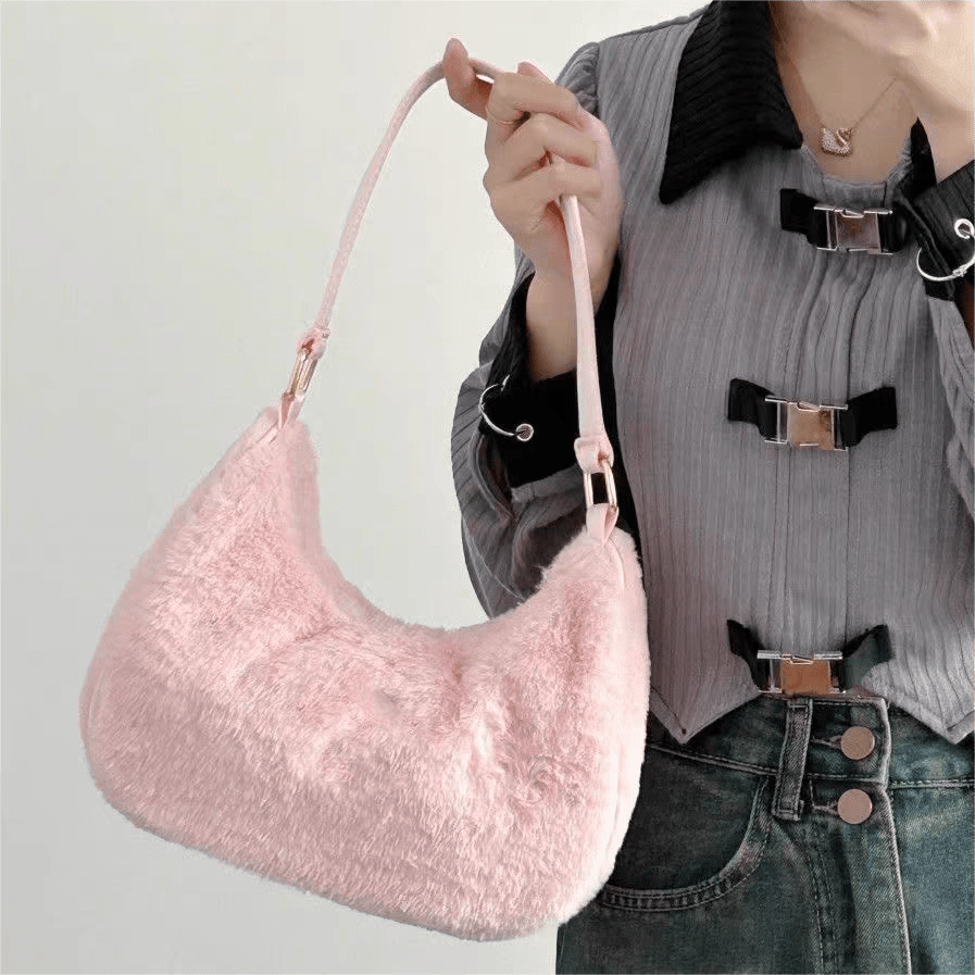 Pink Plush One Shoulder Tote Bag - ArtGalleryZen