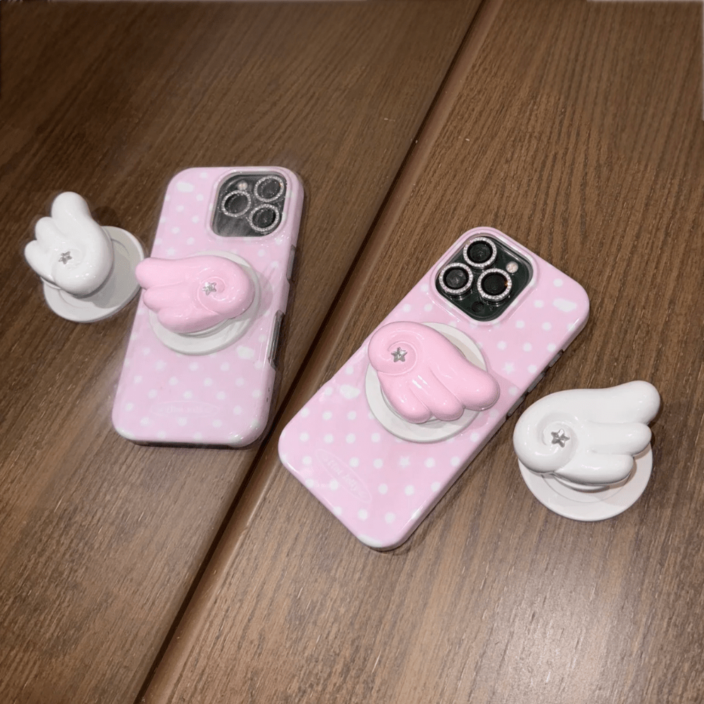 Pink Polka Dots Angel Wing Magnetic Stand iPhone Case - ArtGalleryZen