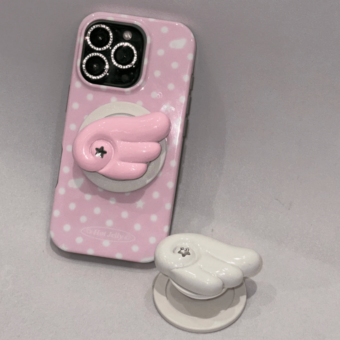 Pink Polka Dots Angel Wing Magnetic Stand iPhone Case - ArtGalleryZen