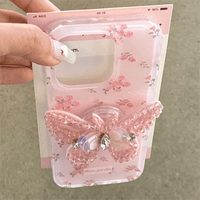 Thumbnail for Pink Rose Rhinestone Inlaid Crystal Sequin Butterfly Stand iPhone Case - ArtGalleryZen