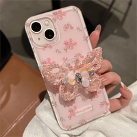 Thumbnail for Pink Rose Rhinestone Inlaid Crystal Sequin Butterfly Stand iPhone Case - ArtGalleryZen