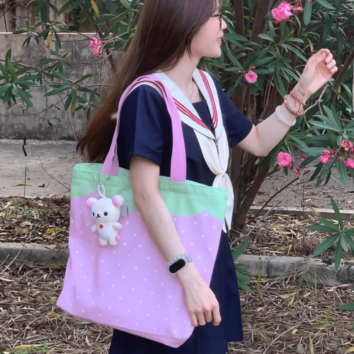 Pink Strawberry Canvas Casual Shoulder Bag - ArtGalleryZen