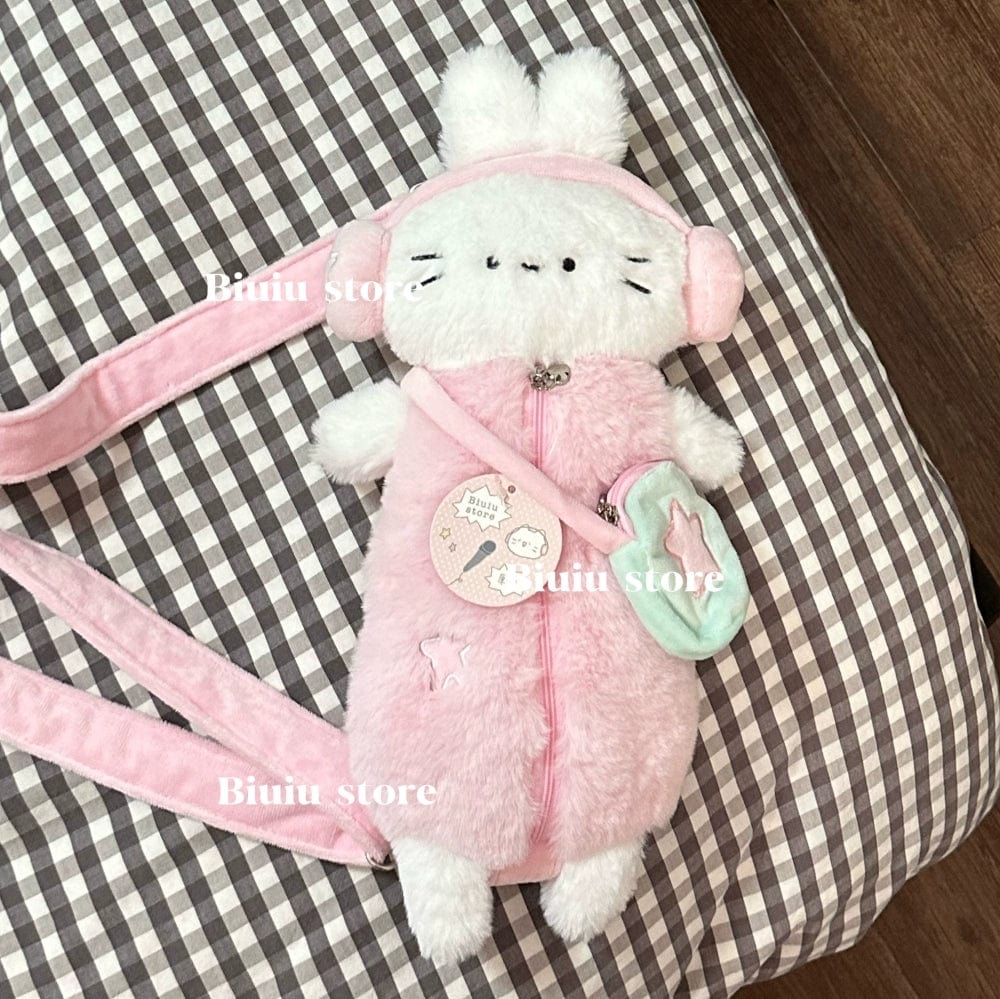 Plush Ribbit Cat Crossbody Bag - ArtGalleryZen