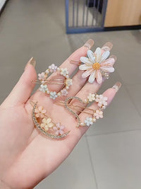 Chic Handmade CZ Inlaid Pink Floral Moon Heart Hair Clip
