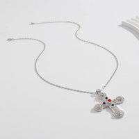 Thumbnail for Punk Chunky Rhinestone Inlaid Floral Cross Pendant Necklace - ArtGalleryZen