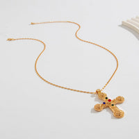 Thumbnail for Punk Chunky Rhinestone Inlaid Floral Cross Pendant Necklace - ArtGalleryZen