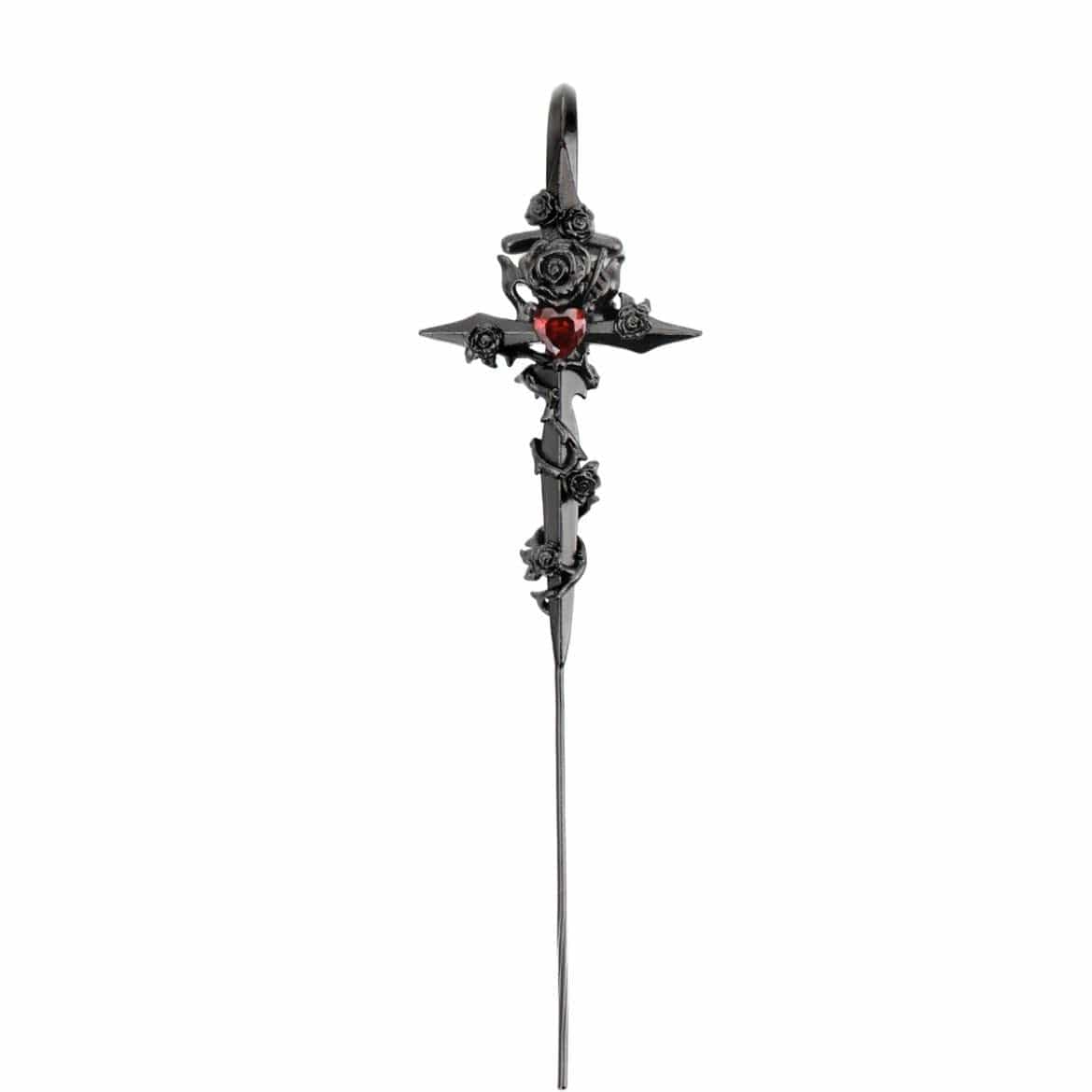 Punk CZ Inlaid Moon Star Rose Hook Needle Piercing Stud Earring - ArtGalleryZen