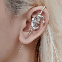 Thumbnail for Punk CZ Inlaid Moon Star Rose Hook Needle Piercing Stud Earring - ArtGalleryZen