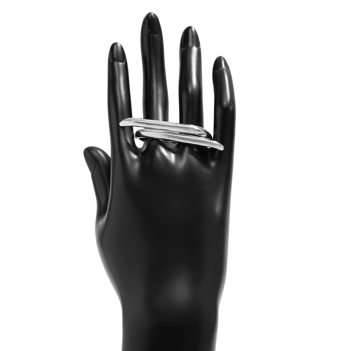 Punk Exaggerated Long Bar Double Finger Ring - ArtGalleryZen