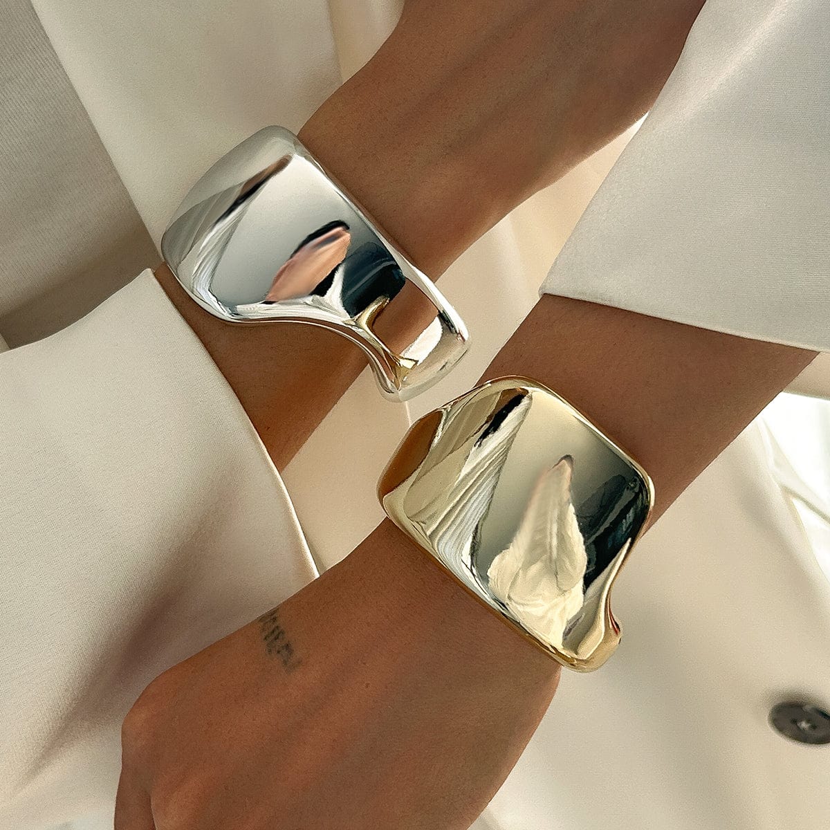 Punk Irregular Curved Glossy Wide Cuff Bangle Bracelet - ArtGalleryZen