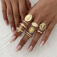 Thumbnail for Punk Style 10pcs Rhinestone Inlaid Hollow Oval Disk Cross Ring Set - ArtGalleryZen